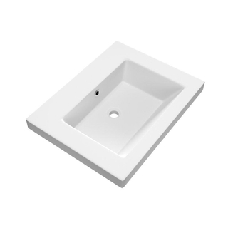 Saniclass Foggia Plan vasque 60x46cm sans trous de robinet avec trop plein et vasque simple marbre minéral Blanc mat