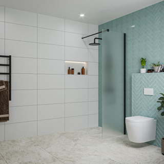 FugaFlow Eccelente Vetro inloopdouche badkamer - 60x200cm - mat glas - wandarm - mat zwart