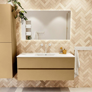 Mondiaz VICA ensemble de meuble de salle de bain - 120cm - meuble sous-vasque oro - 2 tiroirs - lavabo denia milieu - 1 trou de robinet - couleur Blanc Brillant - miroir LED - version XL 60cm de haut