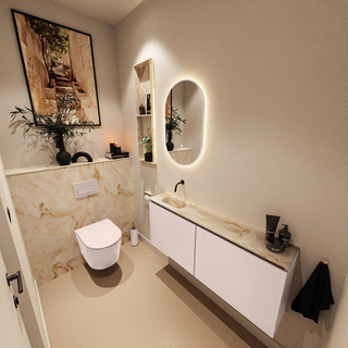 MONDIAZ TURE-DLUX Meuble toilette - 120cm - Rosee - EDEN - vasque Frappe - position gauche - sans trou de robinet