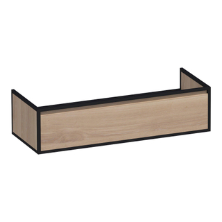 Ichoice Meuble Sous Lavabo Cadre Hybride 120-2 Chêne Fumé 119x30x45.5cm Acier Inoxydable et Chêne Massif Lame Continue Brossé Mat Noir et Chêne Fumé Avec Robinet et Évacuation MODÈLE D'EXPOSITION