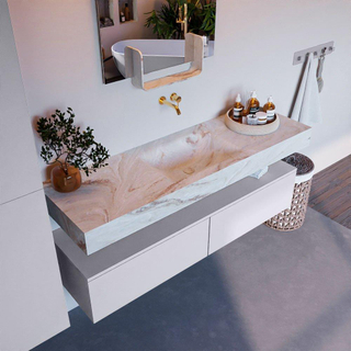 Mondiaz ALAN-DLUX Ensemble de meuble - 150cm - meuble Cale mat - 2 tiroirs - Lavabo Cloud Frappe suspendu - vasque Centre - 0 trous de robinet