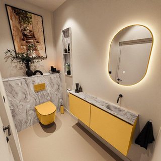 MONDIAZ TURE-DLUX Meuble toilette - 120cm - Ocher - EDEN - vasque Glace - position droite - sans trou de robinet