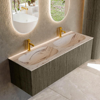 MONDIAZ KURVE-DLUX 140cm badmeubel kleur Shadow met 2 lades en 0 deuren. Wastafel STOR SMALL Dubbel 2 kraangaten Nata.