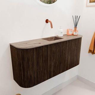 Mondiaz JOYA-DLUX 93.2cm toiletmeubel - ronding links en rechts kleur Walnut - Wastafel FAYE positie Midden Zonder kraangat kleur Arena.