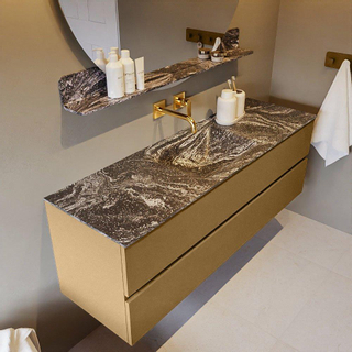 Mondiaz VICA-DLUX ensemble de meuble de salle de bain - 150cm - meuble sous-vasque oro - 2 tiroirs - lavabo encastrée cloud milieu - sans trous de robinet - version haute de 60cm - lave