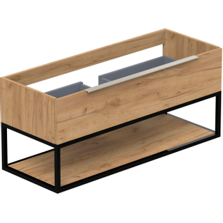 Thebalux type meuble 120x45x50cm 1x niche en saillie poignée inox 1 tiroir à fermeture douce poignée standard mdf/copeaux/métal bois carbone