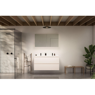 Nemo Go Ensemble de meuble - 120x65x45.5cm - 2 tiroirs - sans poignée - 2 vasque Blanc mat - 2 trous de robinet - avec armoire toilette - MDF standard white