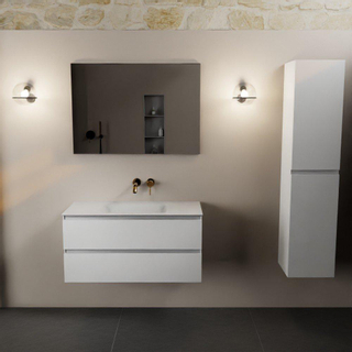 Mondiaz AIVY Ensemble de meuble - 100x45x50cm - 0 trous de robinet - 1 vasque Talc Solid surface - Centre - 2 tiroirs - avec miroir - MDF Talc