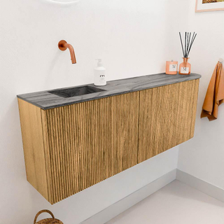 Mondiaz JOYA-DLUX 111.6cm toiletmeubel - ronding rechts kleur Oak - Wastafel FAYE positie Links Zonder kraangat kleur Sombra.