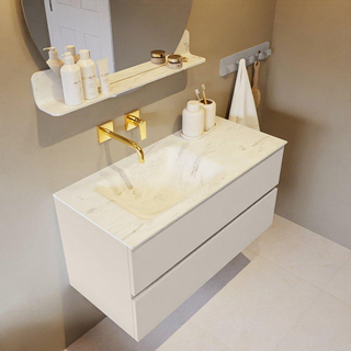 Mondiaz VICA-DLUX ensemble de meuble de salle de bain - 100cm - meuble sous-vasque lin - 2 tiroirs - lavabo encastré cloud gauche - sans trous de robinet - miroir modèle spot - version XL 60cm haut - opalo