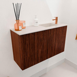 Mondiaz JOYA-DLUX 70cm toiletmeubel - kleur Ruby - Wastafel FAYE positie Rechts 1 kraangat kleur Meli.