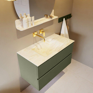 Mondiaz VICA-DLUX Ensemble de meuble de salle de bain - 90cm - meuble sous-vasque armée - 2 tiroirs - lavabo encastrée nuage milieu - sans trous de robinet - version haute de 60cm - ostra