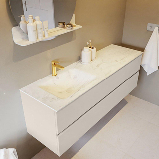 Mondiaz VICA-DLUX ensemble de meuble de salle de bain - 150cm - meuble sous-vasque lin - 2 tiroirs - lavabo encastrée nuage gauche - 1 trou de robinet - version haute de 60cm - opalo