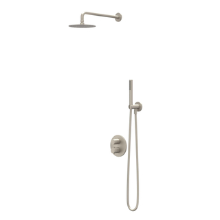 IVY Bond Ensemble de douche pluie - encastrable - inverseur 2 voies avec arrêt - bras mural 40 cm - pomme de douche medium 20 cm ronde - barre curseur avec sortie - flexible de douche 150 cm - douchette 3 jets - Nickel brossé PVD