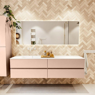Mondiaz Vica ensemble de meuble de salle de bain - 190cm - meuble sous lavabo rosee - 4 tiroirs - lavabo cloud gauche - sans trous de robinet - version haute de 60cm - talc