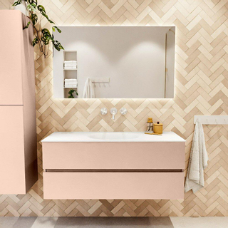 Mondiaz VICA ensemble de meuble de salle de bain - 120cm - meuble sous-vasque rosee - 2 tiroirs - lavabo moon milieu - sans trous de robinet - version haute de 60cm - talc