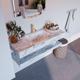 Mondiaz ALAN-DLUX Ensemble de meuble - 110cm - meuble Glace mat - 0 tiroirs - Lavabo Cloud Glace suspendu - vasque Centre - 1 trou de robinet