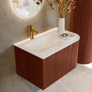 Mondiaz KURVE-DLUX Ensemble de meuble salle de bain - 75x46x40cm - 1 tiroir - 1 porte - lavabo en solid surface - gauche - 1 trou de robinet - Ruby
