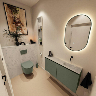 MONDIAZ TURE-DLUX Meuble toilette - 100cm - Army - EDEN - vasque Opalo - position droite - sans trou de robinet
