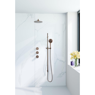 Fortifura Nebbio Regendoucheset - inbouwkraan - inbouwdeel - glijstang - doucheslang metaal - ronde handdouche - 35cm wandarm - 30cm ronde hoofddouche - geborsteld koper PVD (koper)