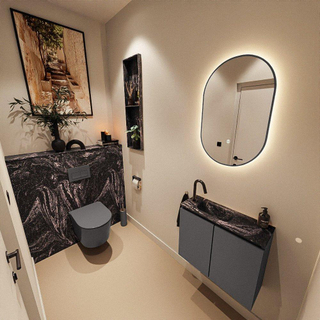 MONDIAZ TURE-DLUX Meuble toilette - 60cm - Dark Grey - EDEN - vasque Lava - position gauche - 1 trou de robinet