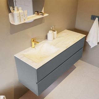 Mondiaz VICA-DLUX Ensemble de meuble de salle de bain - 130cm - meuble sous-vasque plata - 2 tiroirs - lavabo encastré cloud gauche - 1 trou de robinet - miroir modèle spot - version XL 60cm de haut - ostra