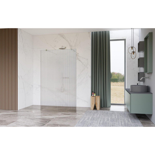 FugaFlow Eccelente Vetro Douche à l'italienne libre - 160x200cm - Verre clair strié - anti-calcaire - verre de sécurité 8mm - avec bras muraux - inox brossé -