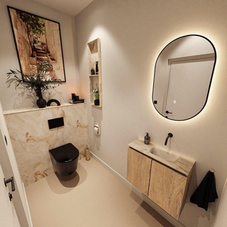 MONDIAZ TURE-DLUX Meuble toilette - 60cm - Washed Oak - EDEN - vasque Frappe - position droite - sans trou de robinet