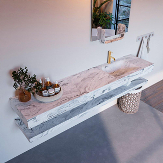 Mondiaz ALAN-DLUX Ensemble de meuble - 200cm - meuble Glace mat - 0 tiroirs - Lavabo Cloud Glace suspendu - vasque Droite - 1 trou de robinet