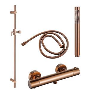 Robinet de douche Fortifura Calvi avec ensemble de douche à glissière avec douchette à main, flexible de douche en métal Cuivre brossé PVD