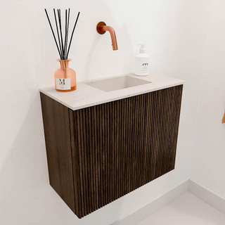 Mondiaz JOYA-DLUX 50cm toiletmeubel - kleur Walnut - Wastafel FAYE positie Rechts Zonder kraangat kleur Meli.