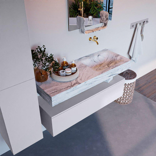 Mondiaz ALAN-DLUX Ensemble de meuble - 120cm - meuble Cale mat - 1 tiroir - Lavabo Cloud Glace suspendu - vasque Droite - 0 trous de robinet