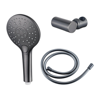 FugaFlow Eccelente Acces Handdoucheset - Ø12 - rond - 3 straalsoorten - met houder - met gladde slang - 150cm - Geborsteld Gunmetal PVD