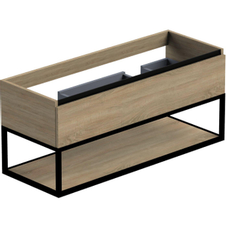 Thebalux onderkast type1 120cm 1x lade greeploos 1x alu greeplijst mat zwart met frame mat zwart en 1x inleg  2x uitsparing tbv wastafels Epic Slimline Soft en Glacier incl witte sifonset