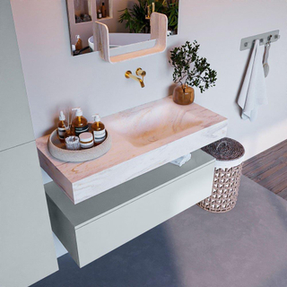 Mondiaz ALAN-DLUX Ensemble de meuble - 100cm - meuble - Clay mat - 1 tiroir - Lavabo Cloud Ostra suspendu - vasque droite - 0 trous de robinet - Beige