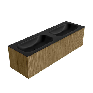 Mondiaz KURVE Badkamermeubelset - 150x46x40cm - 2 lade - wastafel solid surface - dubbel - 2 kraangaten - Dusk