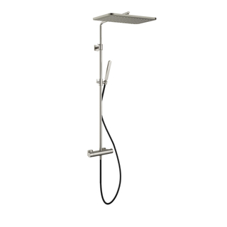 Hotbath Gal thermostatische regendoucheset met 27x40cm rechtoekige hoofddouche staafhanddouche nikkel geborsteld PVD