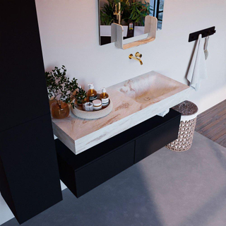 Mondiaz ALAN-DLUX Ensemble de meuble - 120cm - meuble Urban mat - 2 tiroirs - Lavabo Cloud Frappe suspendu - vasque Droite - 0 trous de robinet