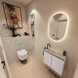 MONDIAZ TURE-DLUX Meuble toilette - 60cm - Linen - EDEN - vasque Opalo - position gauche - 1 trou de robinet