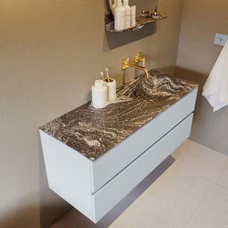 Mondiaz VICA-DLUX Ensemble de meuble de salle de bain - 120cm - meuble sous-vasque argile - 2 tiroirs - lavabo encastrée nuage droite - sans trous de robinet - version haute 60cm - lave