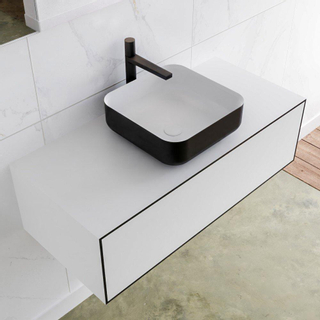 MONDIAZ LAGOM ensemble de meuble de salle de bain - 100cm - 1 tiroir - lavabo Binx - évier au centre - 1 trou de robinet - Solid surface urban - avec bouchon blanc mat - avec siphon - avec niche de salle de bain 45cm Solid Surface Urban MODÈLE D'EXPOSITIO