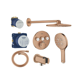 Grohe Grohtherm Ensemble de douche pluie - encastrable - pommeau rond - douchette ronde - warm sunset brossé