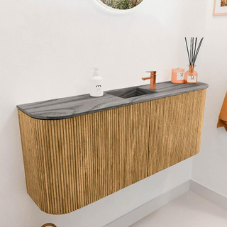 Mondiaz JOYA-DLUX 103.2cm toiletmeubel - ronding links en rechts kleur Oak - Wastafel FAYE positie Midden 1 kraangat kleur Sombra.