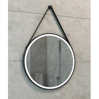 Wiesbaden Cinto spiegel rond met band, LED, dimbaar en spiegelverwarming 60 cm mat zwart