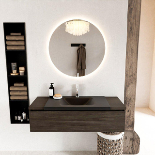 Mondiaz BUKLA badkamermeubelset 120x45x34cm 1 kraangat wasbak midden solid surface Urban greeploos 1 lade met softclose Melamine Dark brown