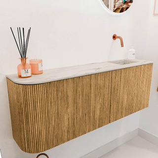 Mondiaz JOYA-DLUX 111.6cm toiletmeubel - ronding links kleur Oak - Wastafel FAYE positie Rechts Zonder kraangat kleur Nata.