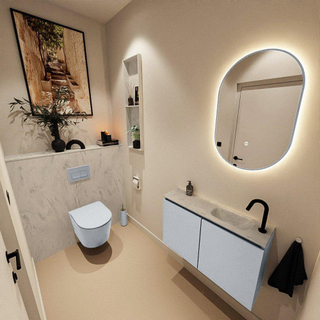MONDIAZ TURE-DLUX Meuble toilette - 80cm - Clay - EDEN - vasque Opalo - position droite - 1 trou de robinet