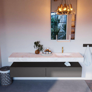 Mondiaz ALAN-DLUX Ensemble de meuble - 200cm - meuble Dark grey mat - 2 tiroirs - Lavabo Cloud Ostra suspendu - vasque Droite - 1 trou de robinet