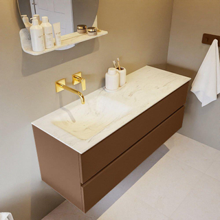 Mondiaz VICA-DLUX ensemble de meuble de salle de bain - 130cm - meuble sous-vasque repos - 2 tiroirs - lavabo encastrée cloud gauche - sans trous de robinet - version haute de 60cm - opalo